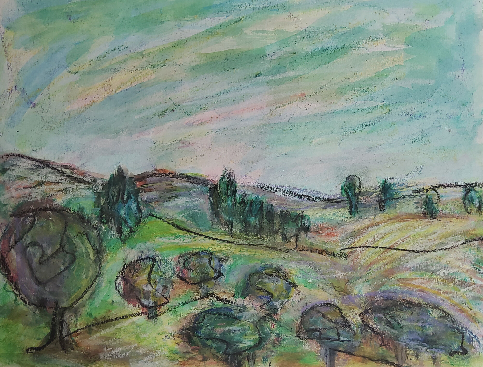 Oil pastel, notebook of a traveler in Tuscany 01, 31 x 24 cm
