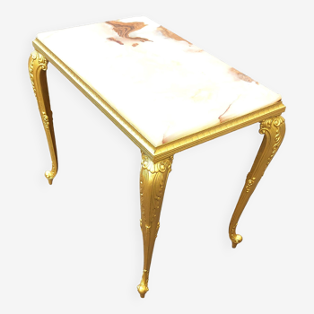 Old rectangular coffee table, in gilded bronze; marbled onyx top