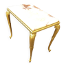 Table basse rectangulaire ancienne, en bronze doré ; plateau en onyx marbré
