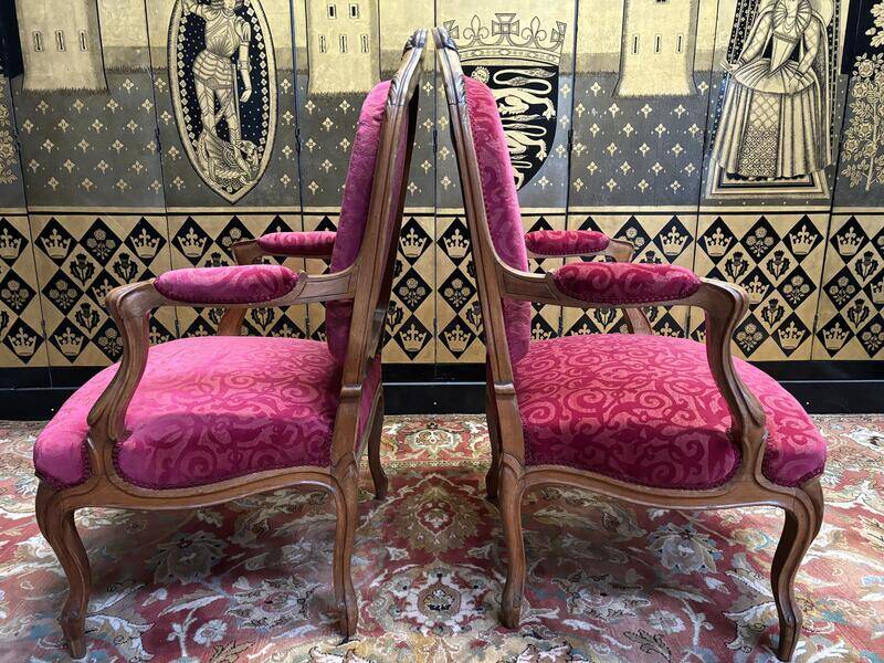 Pair of Louis XV style armchairs, 19th century