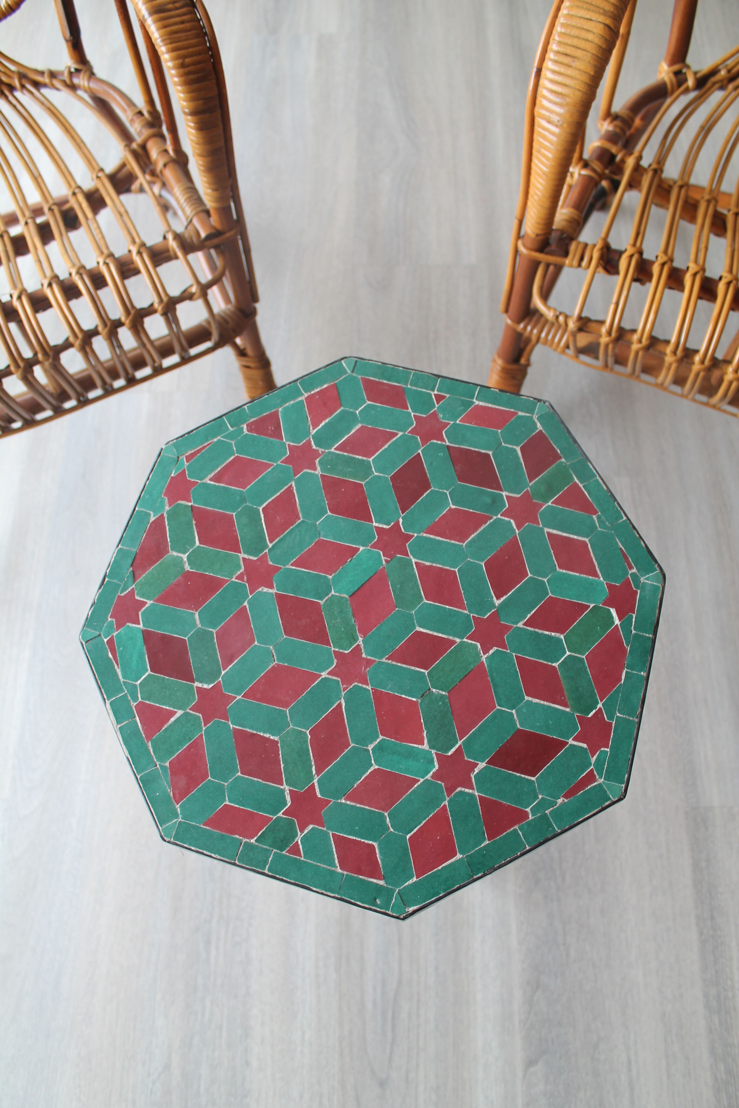 Side table in wrought iron and Moroccan tiles zellige