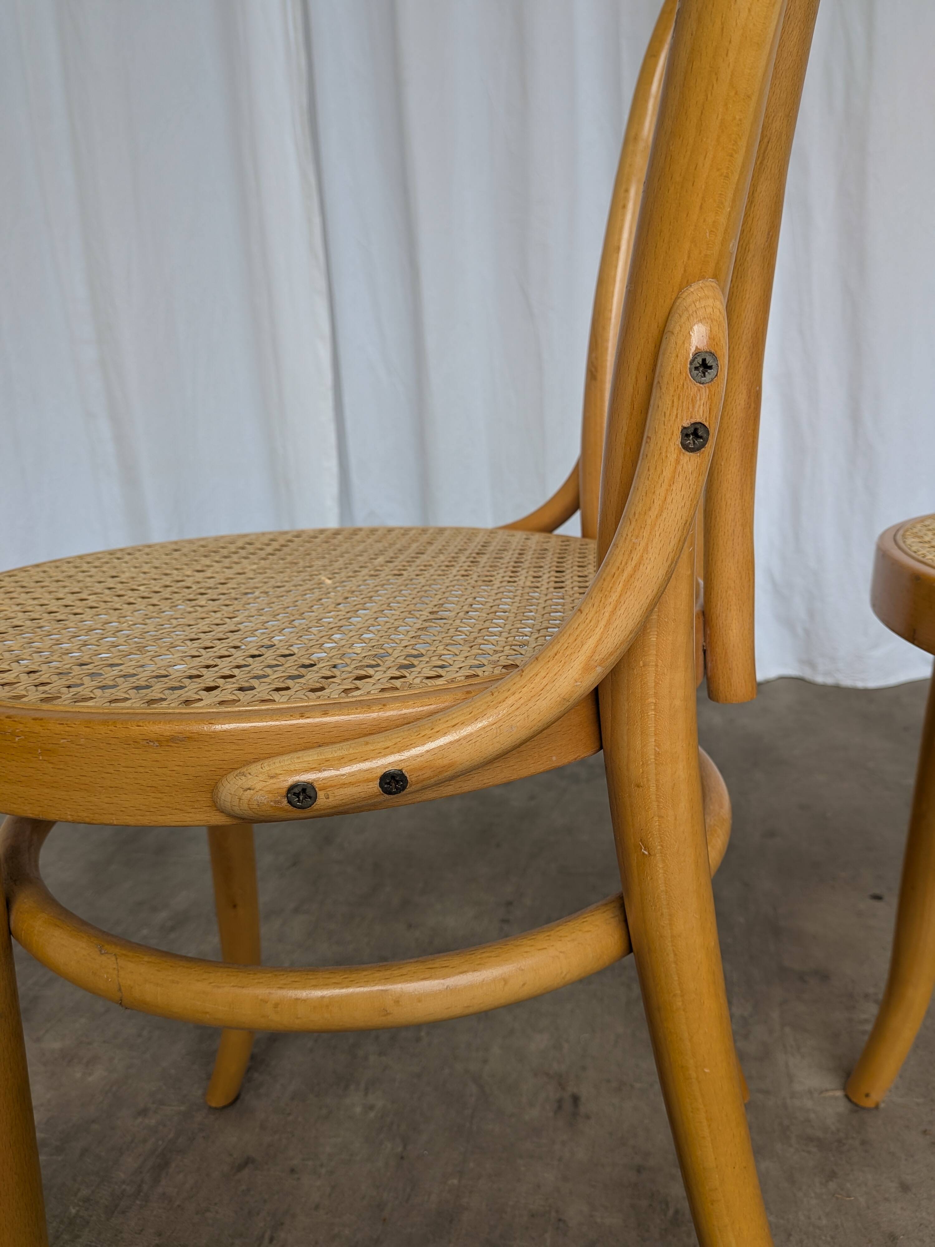 Set of 2 Thonet Style Bentwood Chairs with Cane Seat / Mid-Century Dining F