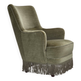 1970s, Danish highback armchair, green furniture velour.