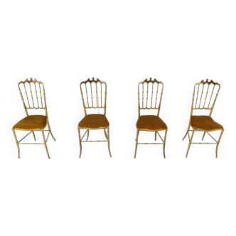 Ensemble de 4 chaises Chiavari vintage en laiton, 1960