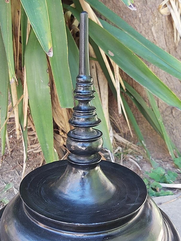 Ancient Burmese laywood offering pot