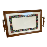 Old large ceramic and wood flower tray