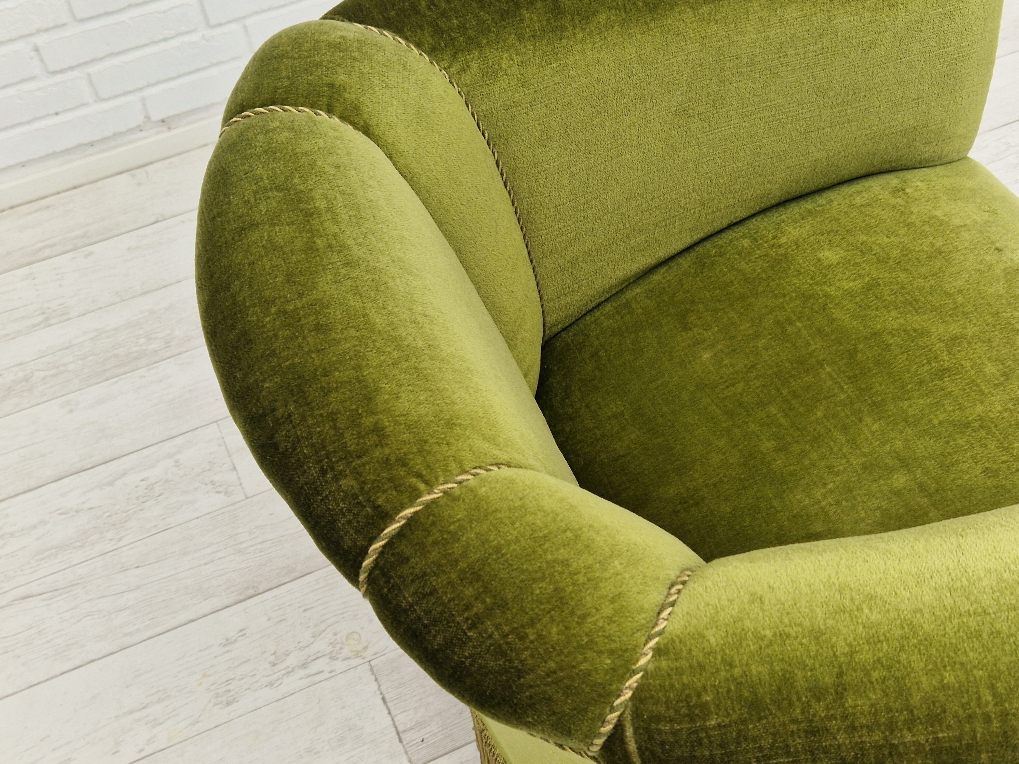 Danish velour armchair original condition beech wood 1960s