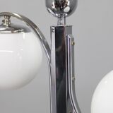 Czechoslovak Art Deco chrome chandelier with opaline glass, 1930s