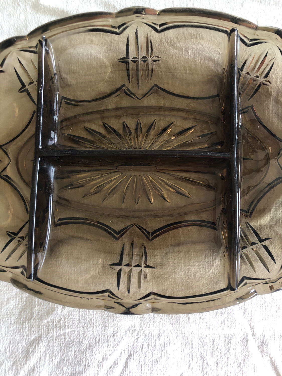 Vintage appetizer dish in brown smoked glass