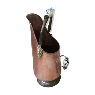 Pink hammered copper coal bucket and porcelain handles