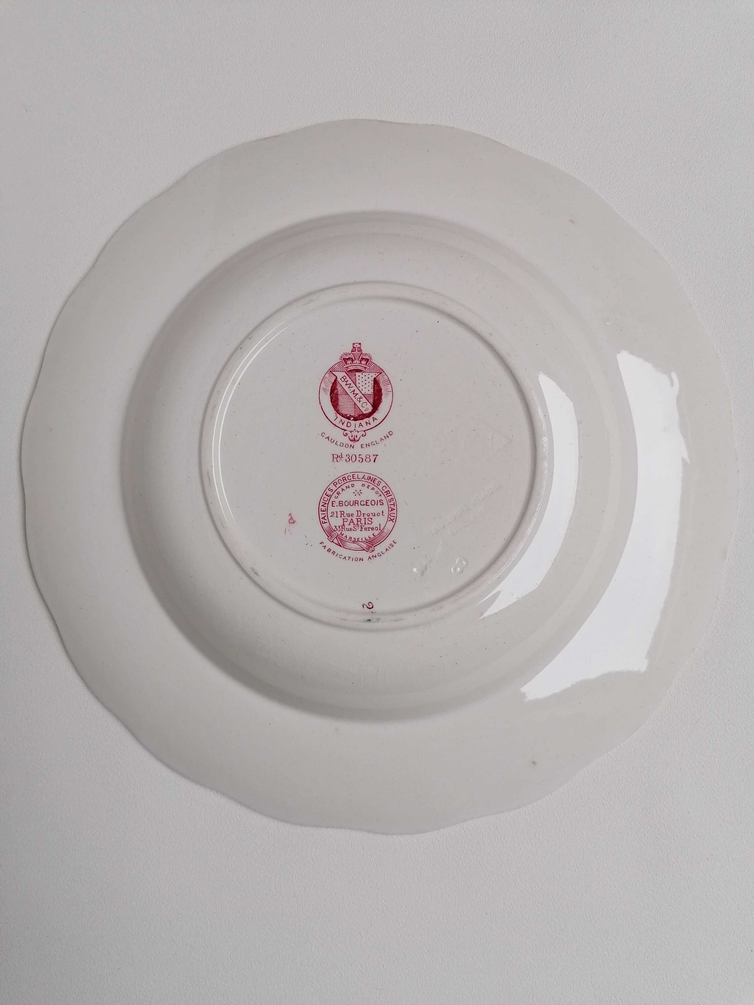 6 hollow plates English earthenware Cauldon England from the great depot E. Bourgeois