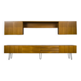 Mid-Century Wall Unit Cabinet and Sideboard in Walunt, 1970s, Set of 2