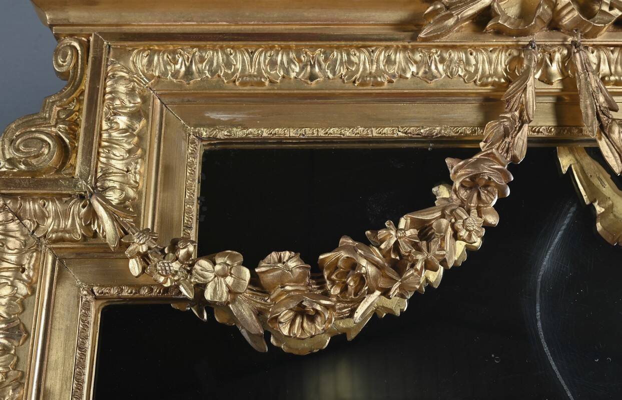 Important gilded wooden mirror, Louis XVI style – second half of the 19th century