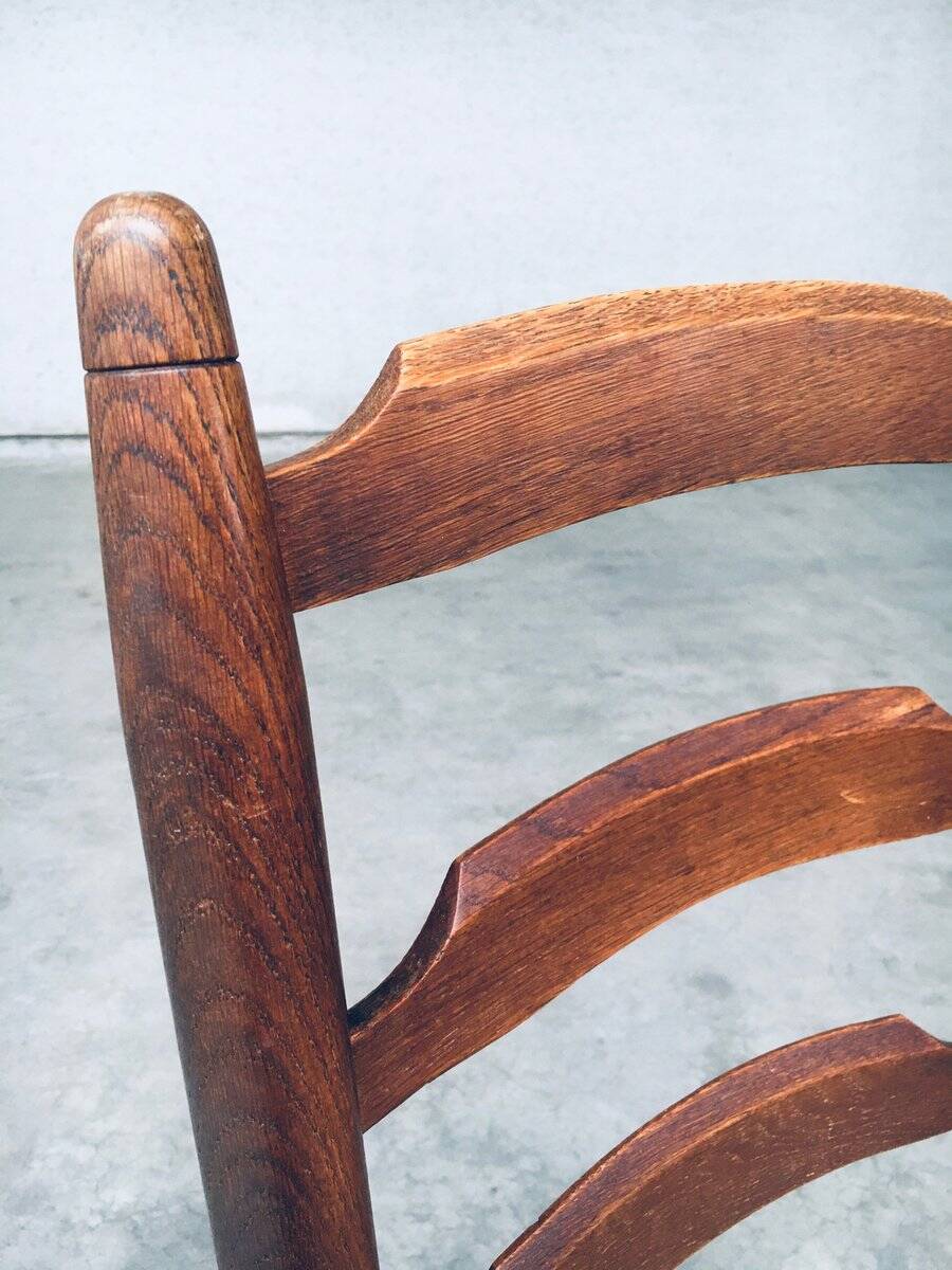 Rustic Ladder Back Oak and Rush Dining Chairs, 1960s, Set of 4
