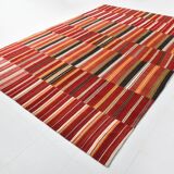 Red & Green Striped Pattern Turkish Kilim Rug, 270x383Cm