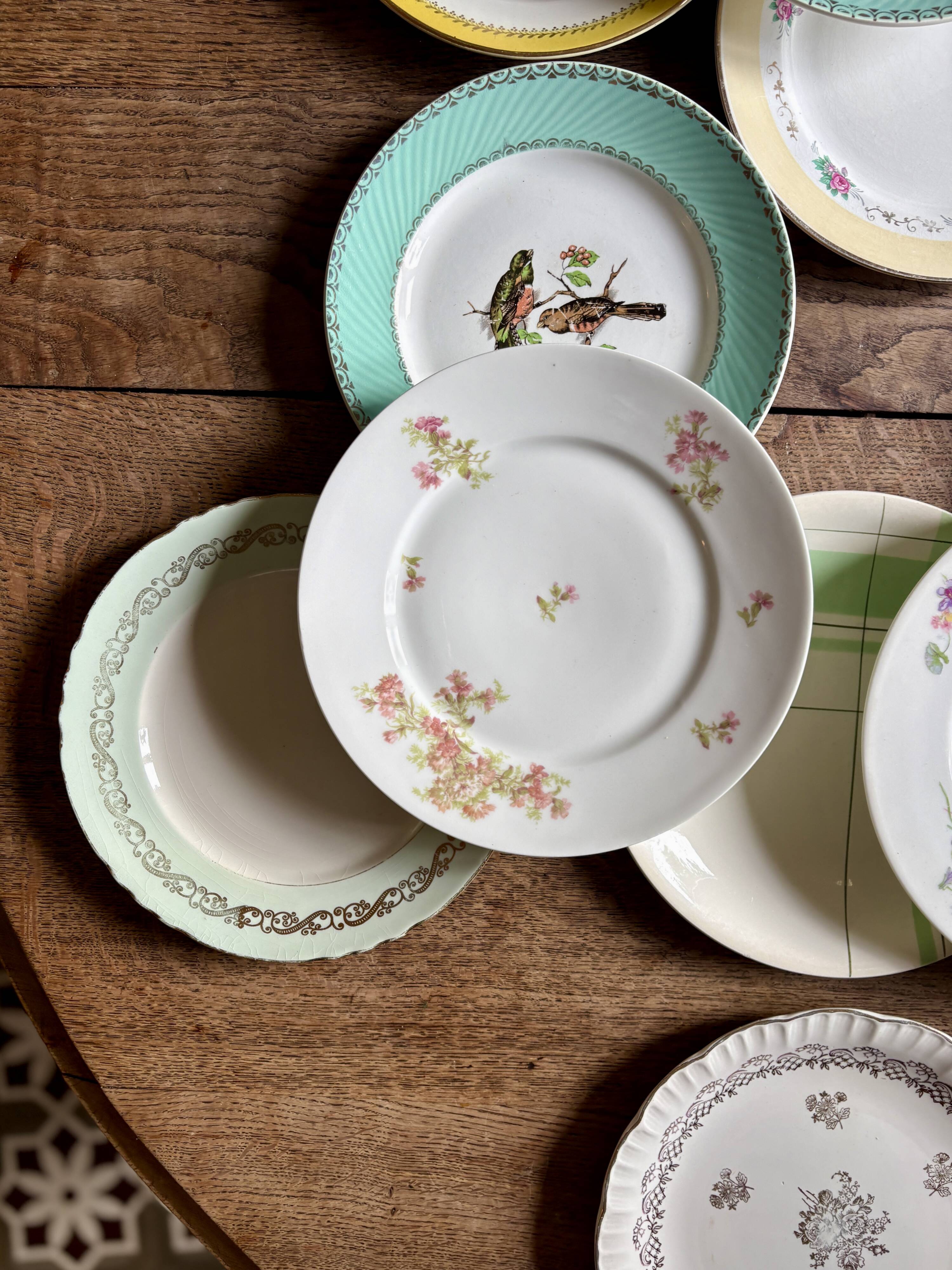 Lot de 12 assiettes plates vintage dépareillées
