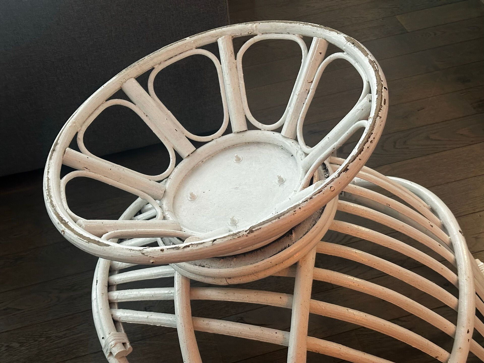 Vintage armchair in white lacquered rattan