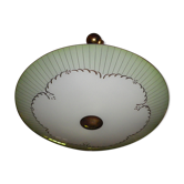 Art deco suspension of the 40s, brass and metal, with large opaline washbasin