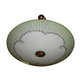 Art deco suspension of the 40s, brass and metal, with large opaline washbasin