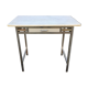 Vintage table with square chrome tubular metal base and marble top with 1 drawer.
