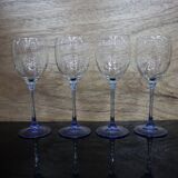 4 Luminarc red wine glasses with blue stem Azur France