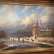 Huge oil painting on canvas Dutch school winter landscape 164x132