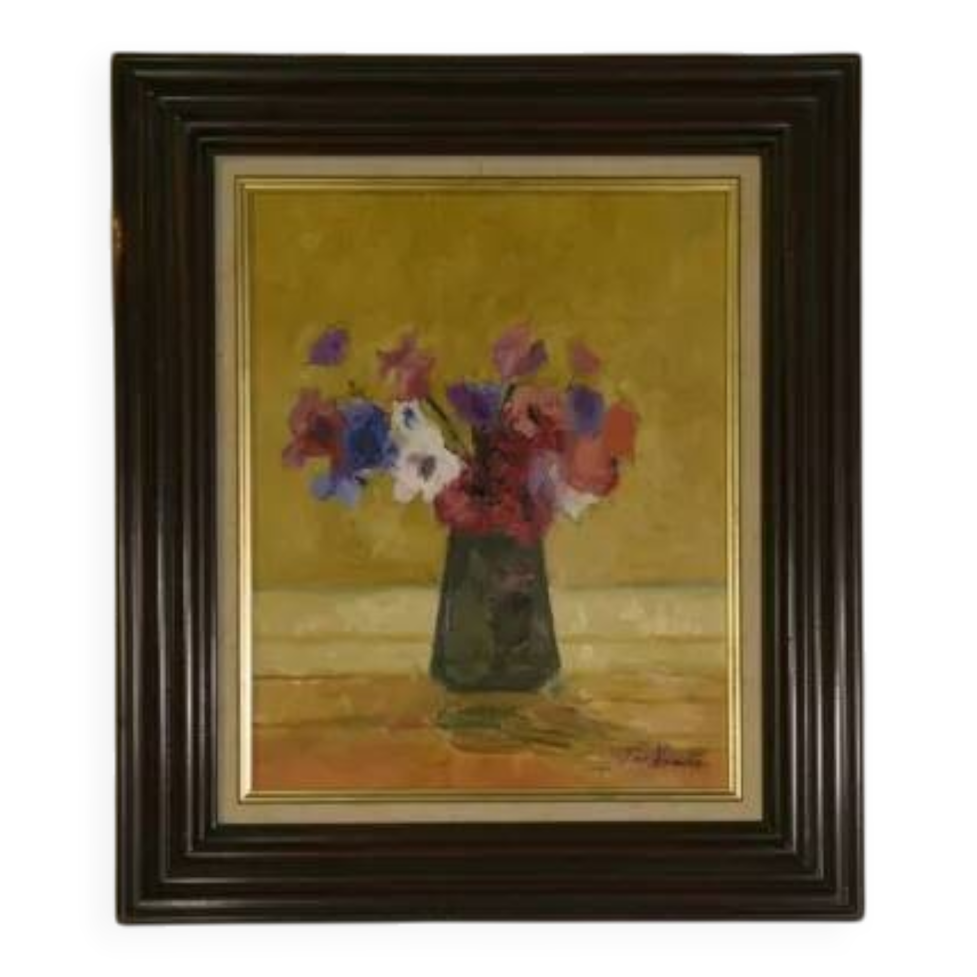 Post-impressionist oil on canvas still life The Anemones by Arthur Van Hecke 1980