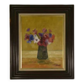 Tableau huile sur toile nature morte post-impressionniste Les Anémones de Arthur Van Hecke 1980