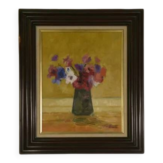 Post-impressionist oil on canvas still life The Anemones by Arthur Van Hecke 1980