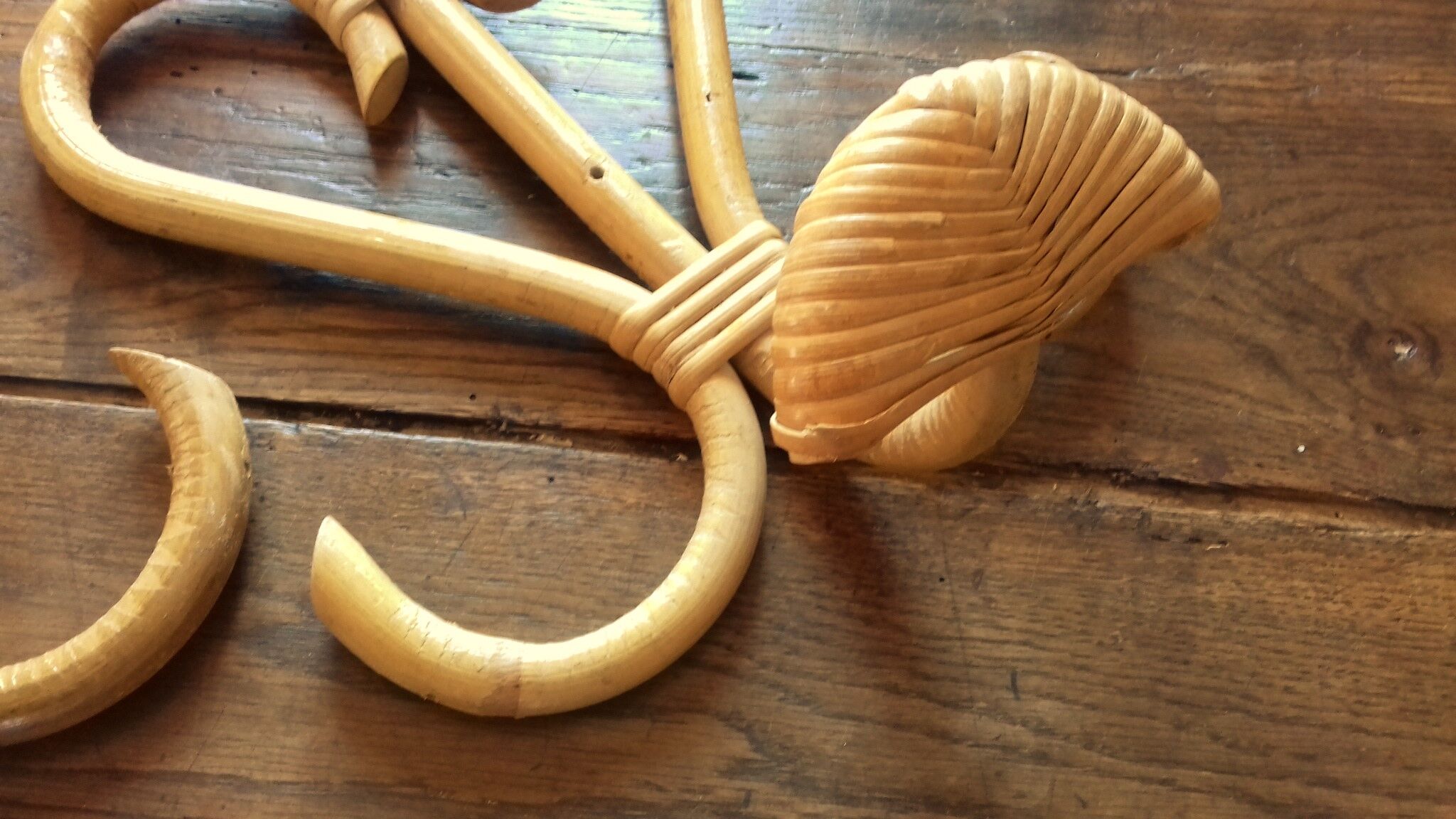 Pair vintage rattan coat holder