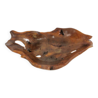 Large olive wood empty pocket, signed, 1966