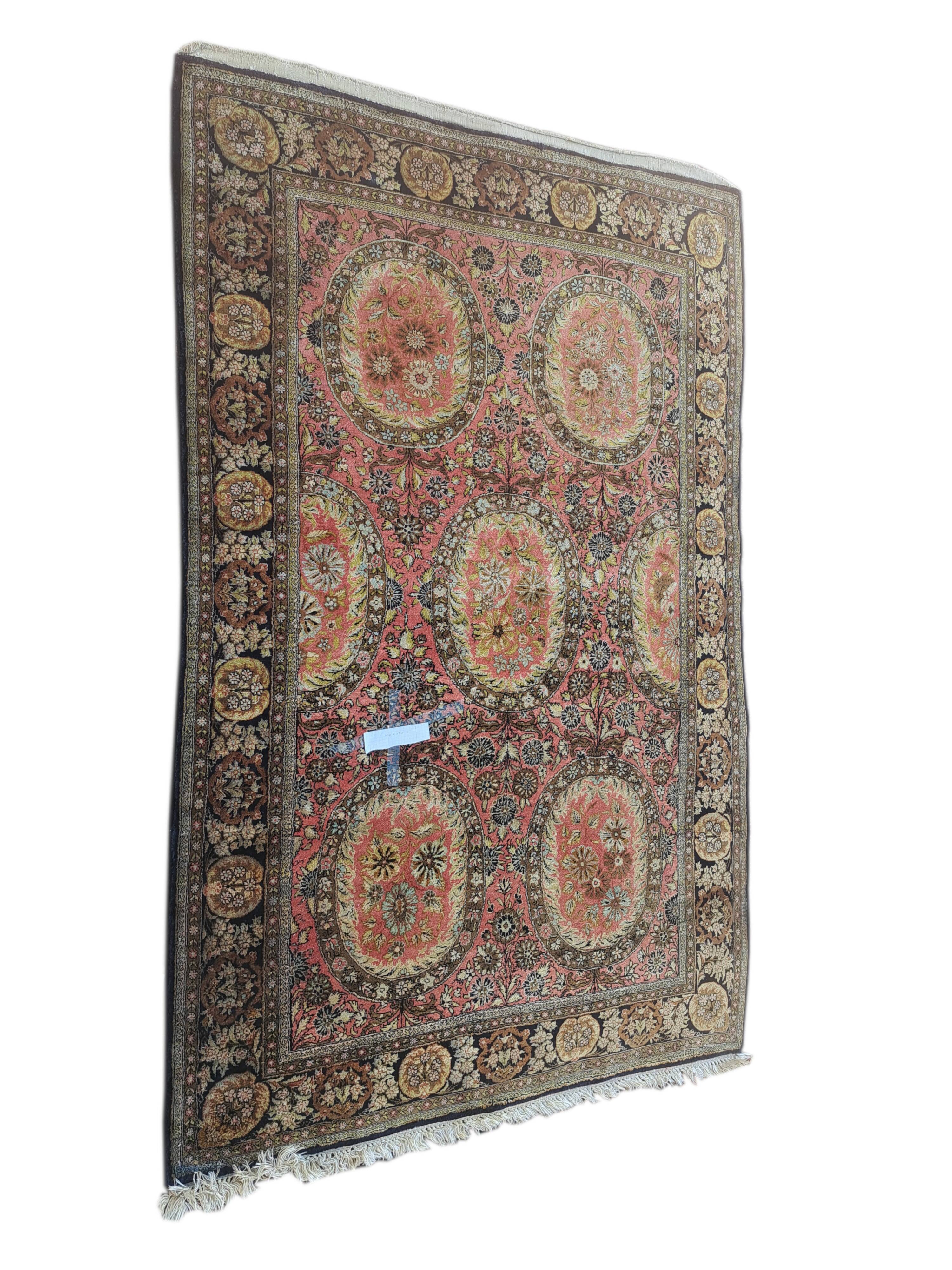 Qom / Ghoum carpet, coral, brown and beige, 100x170cm, Iran