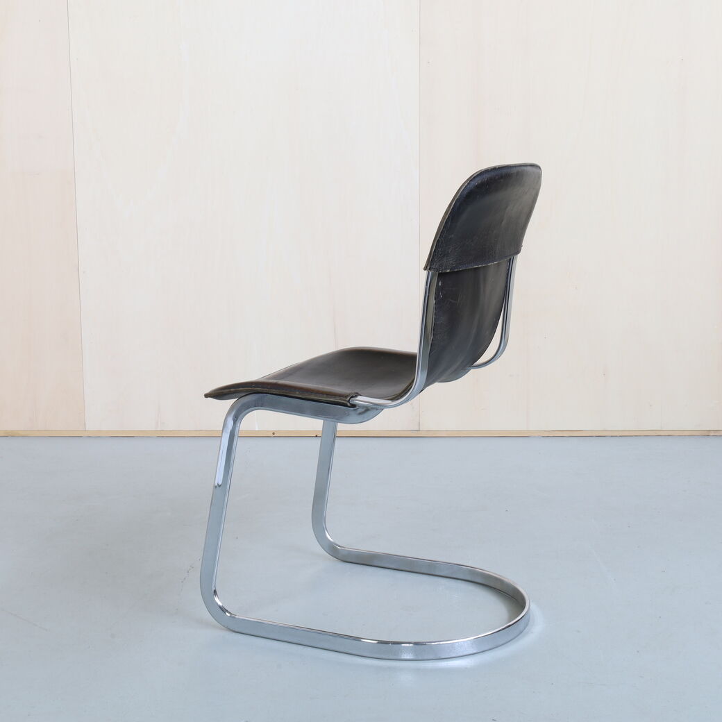 Chaise de salle à manger en cuir de Cidue, années 1970