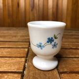 Set of 4 white opaline glass egg cups blue flower decor france vintage #a519