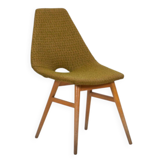 Chaise en bois et tissu ocre, c.1960