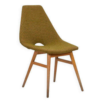 Wooden chair with ochre fabric, c. 1960
