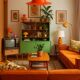 Vintage orange enameled metal pendant light – space age design – 1970s