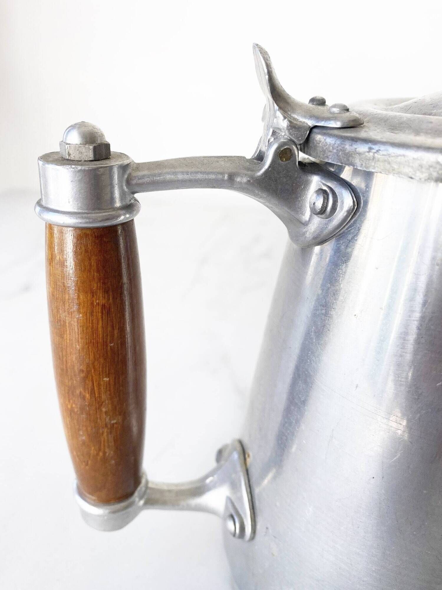 COFFEE POT in Aluminum and wood from the 1950s French Navy