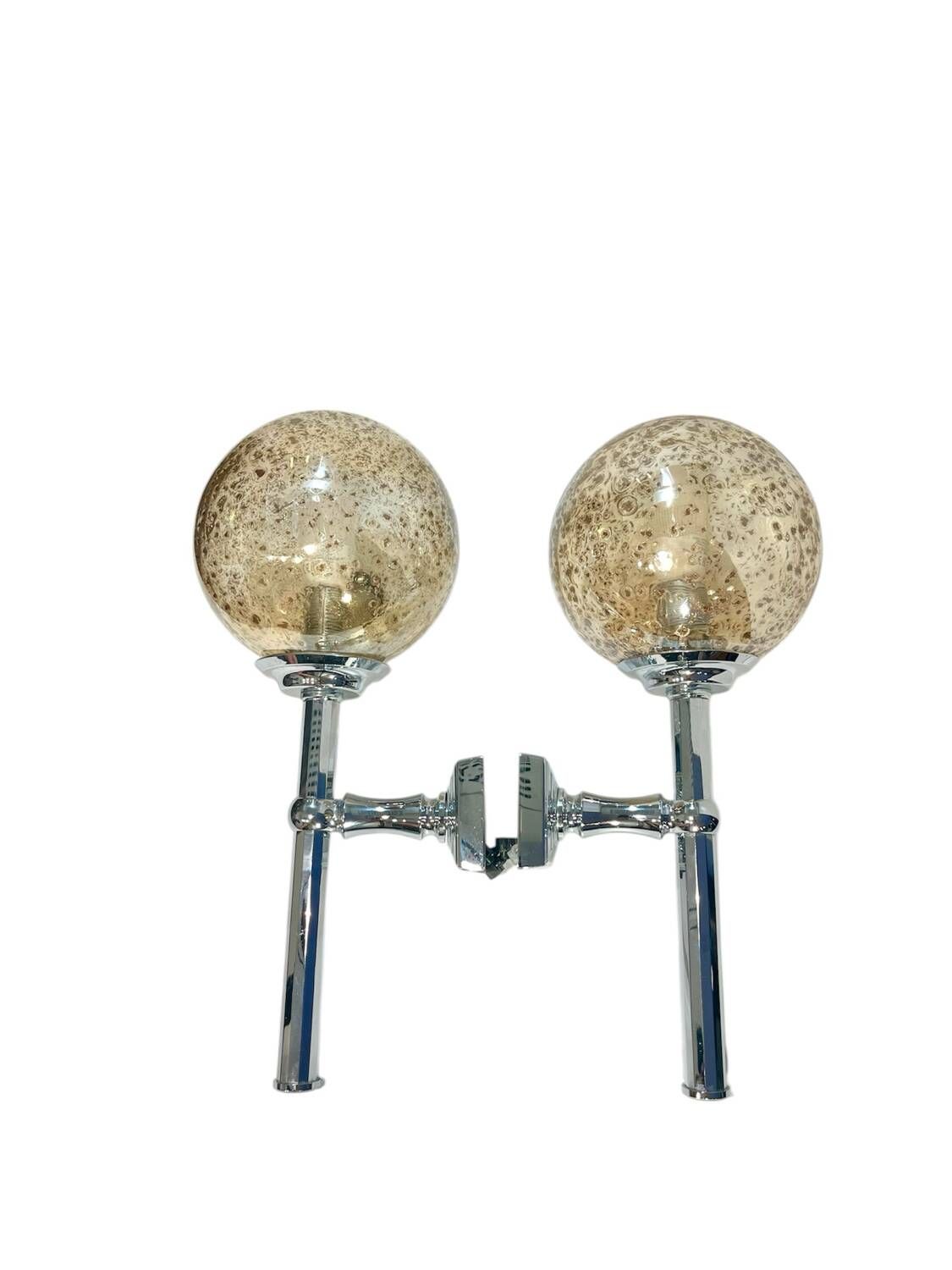 Paire d'appliques murales vintage en verre et chrome – 35 cm (H) x 15 cm (P)