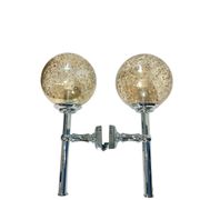 Paire d'appliques murales vintage en verre et chrome – 35 cm (H) x 15 cm (P)
