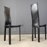 Chaises de salle à manger vintage en cuir noir à dossier haut, lot de 6, années 1980
