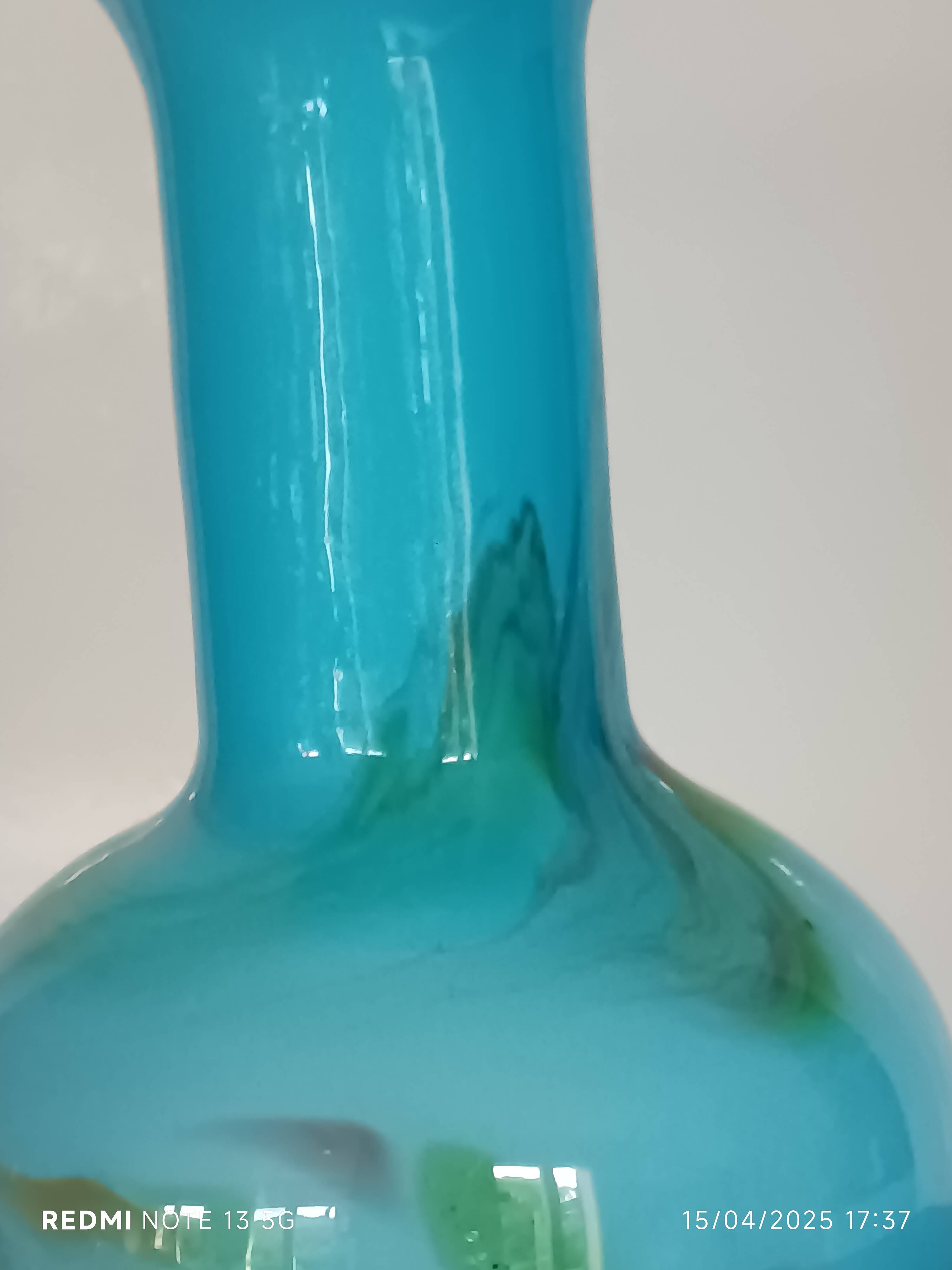 vintage turquoise opaline vase from the 60s