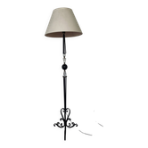 1950s floor lamp - wrought iron, gilded brass, and Sèvres crystal