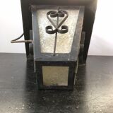 Suspension ancienne lanterne métal noir avec verre moulé années 70 vintage