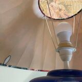 Large blue ceramic lamp with floral shade