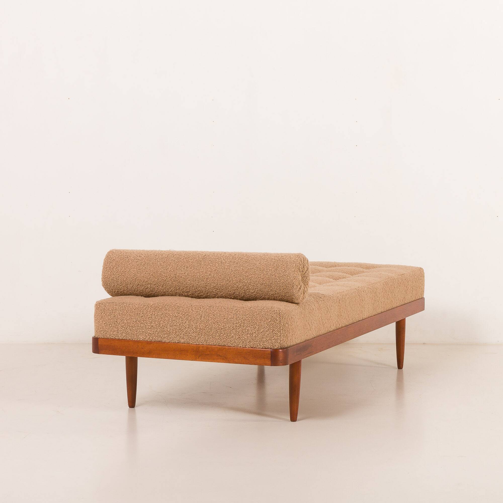 Scandinavian mid century daybed in natural boucle fabric, Denmark 1960s