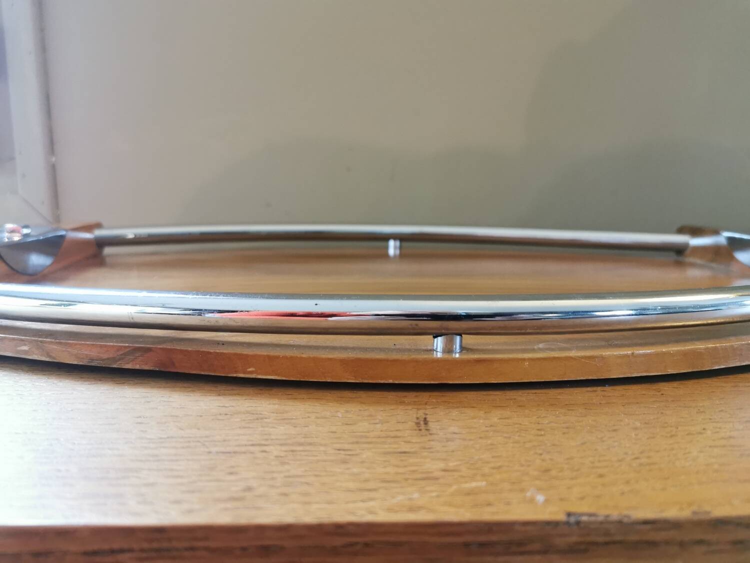 Large Art Deco tray in wood and chrome-plated metal