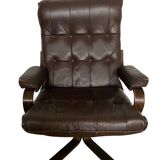 Scandinavian rocking and swivelling armchair – bent wood and leather