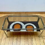 Vintage coffee table in smoked glass and ceramic