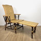 Chaise longue ancienne en osier et noisetier années 20